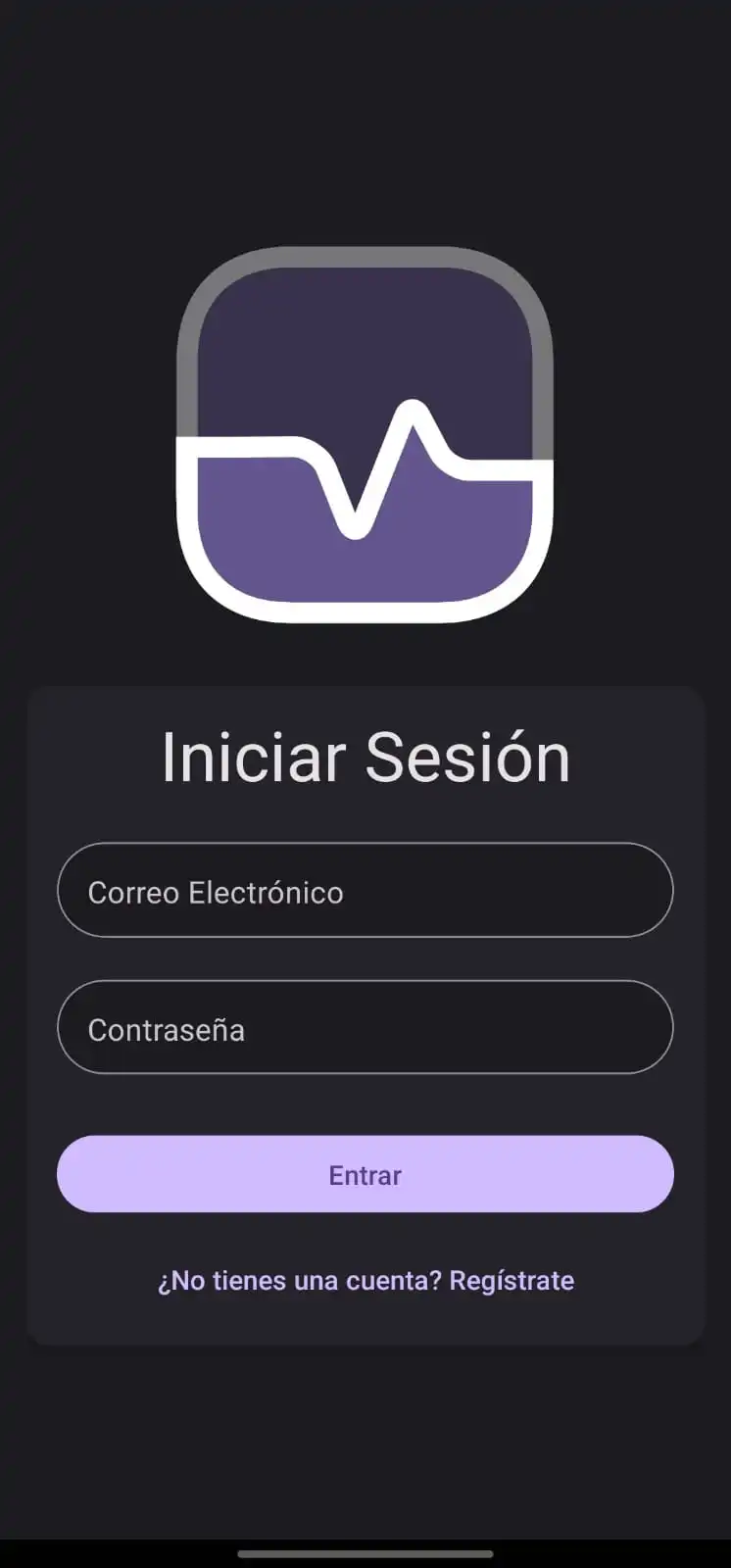 Inicio de sesión en app móvil en modo oscuro