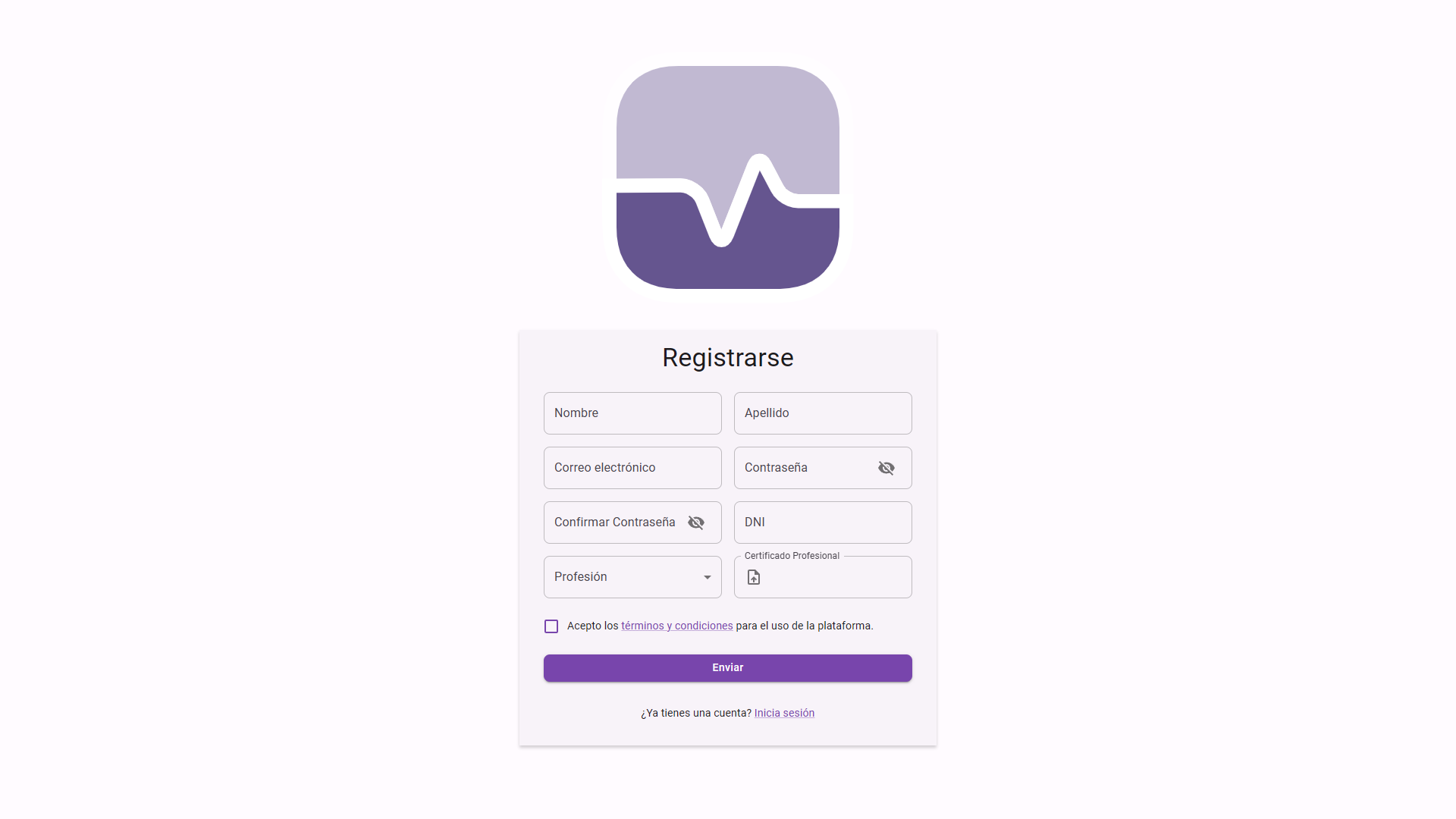 Registro de profesionales en plataforma web