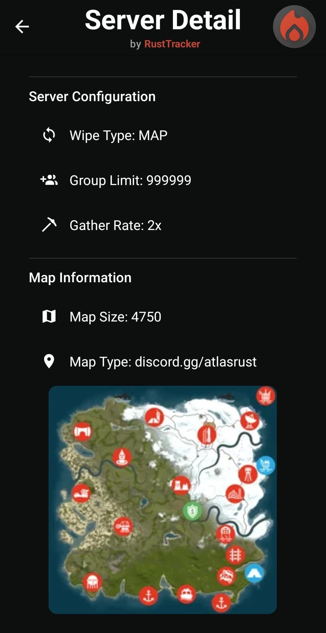 Configuración de servidor con mapa en modo oscuro
