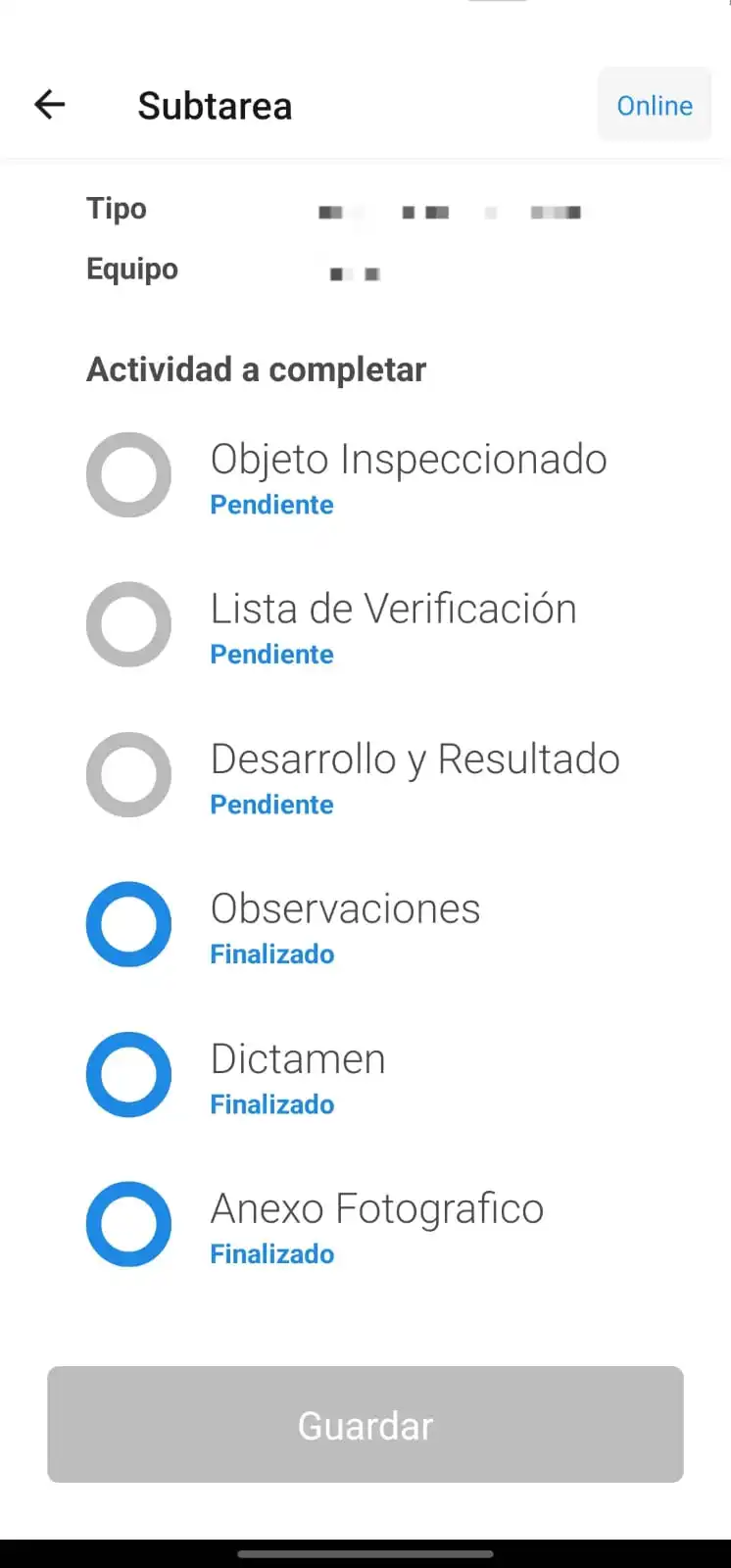 Tim Inspector Detalle de subtarea