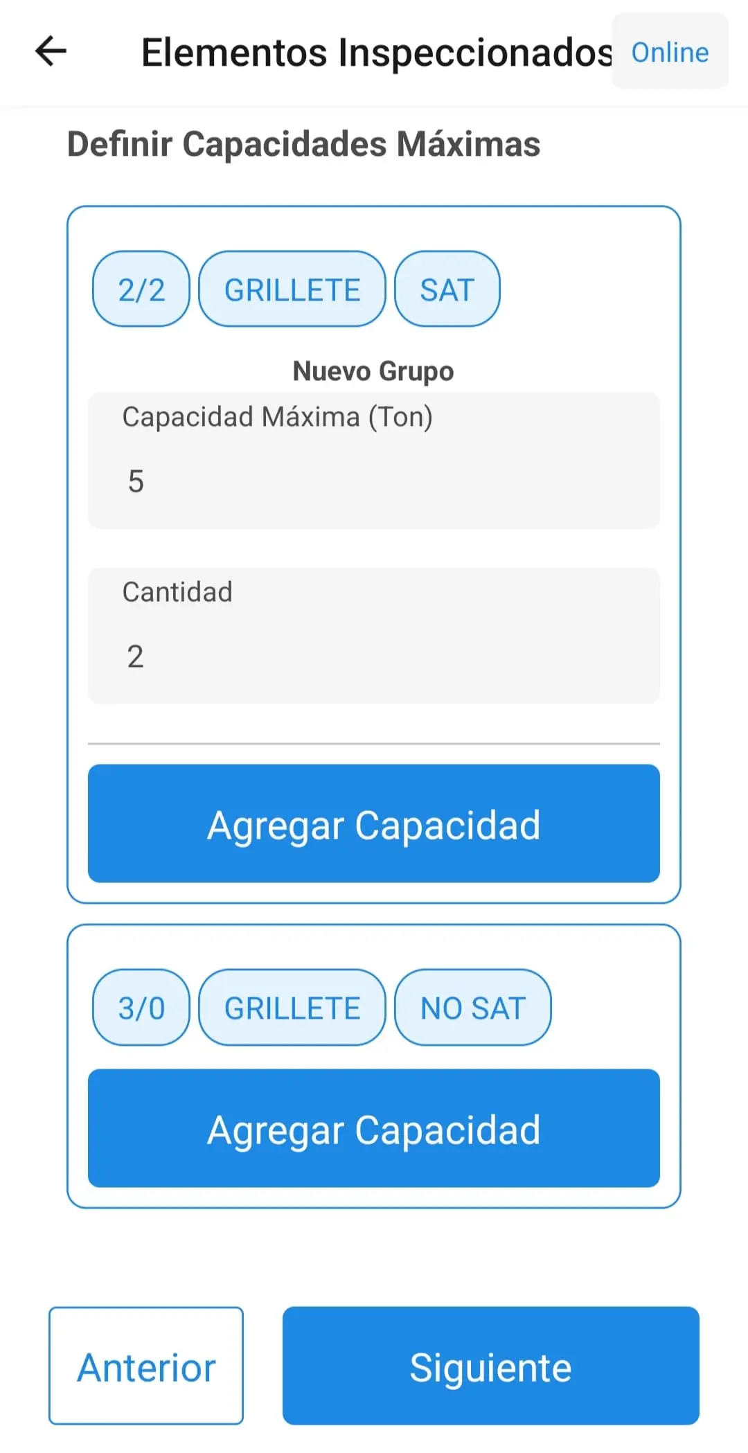 Tim Inspector Capacidades máximas